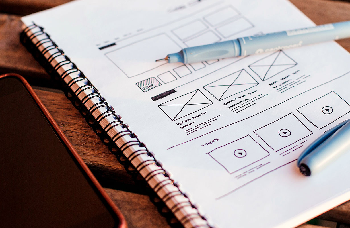 Skizze und Mockup einer Homepage